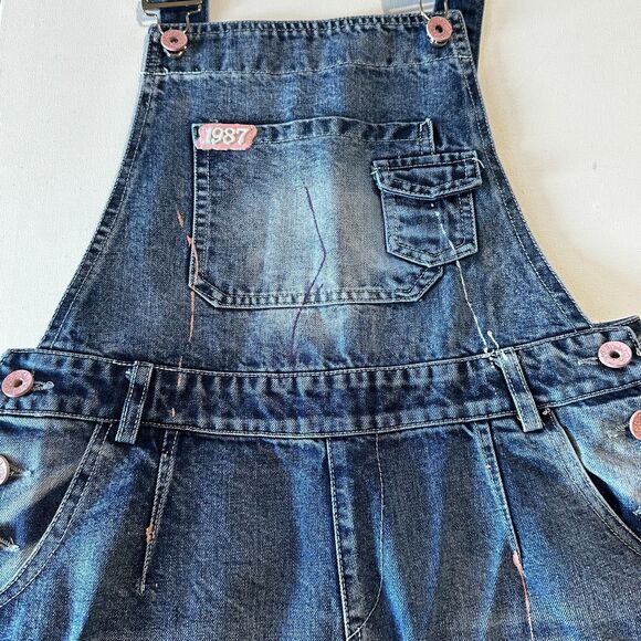 Yapai Vintage 1987 Overall Women Jeans Large 28 Blue Capri Mid Rise Denim - Picture 4 of 15